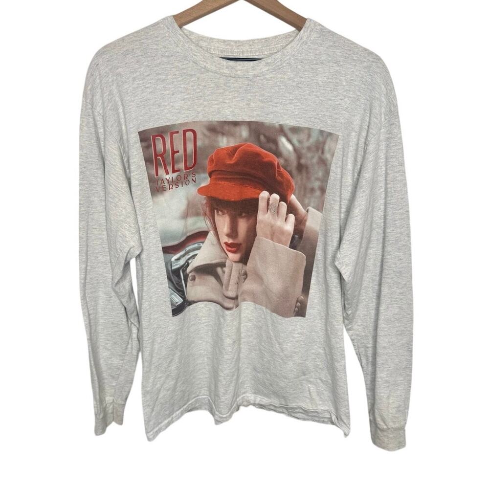 TAYLOR SWIFT Women's L RED Taylor's Version Long Sleeve Pullover Top Gray